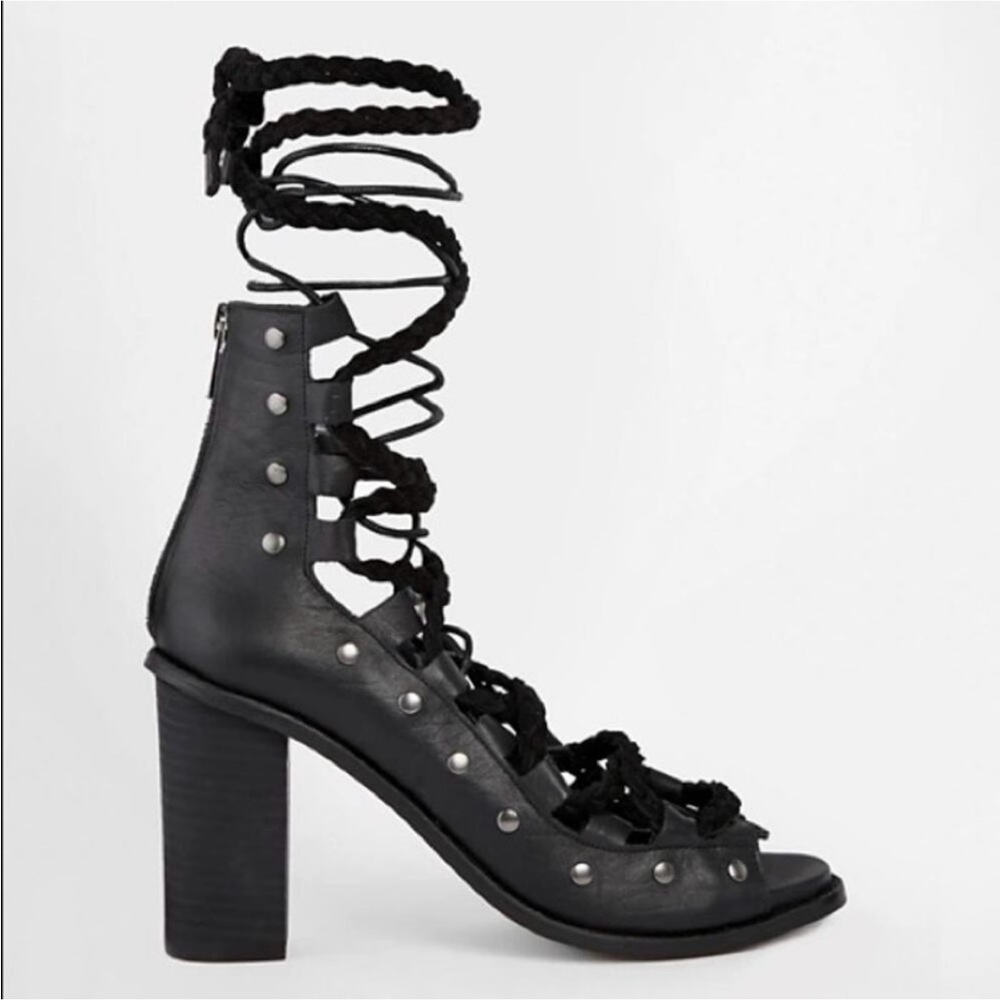Free People Collection Pember black leather studded lace-up heels - Picture 5 of 13